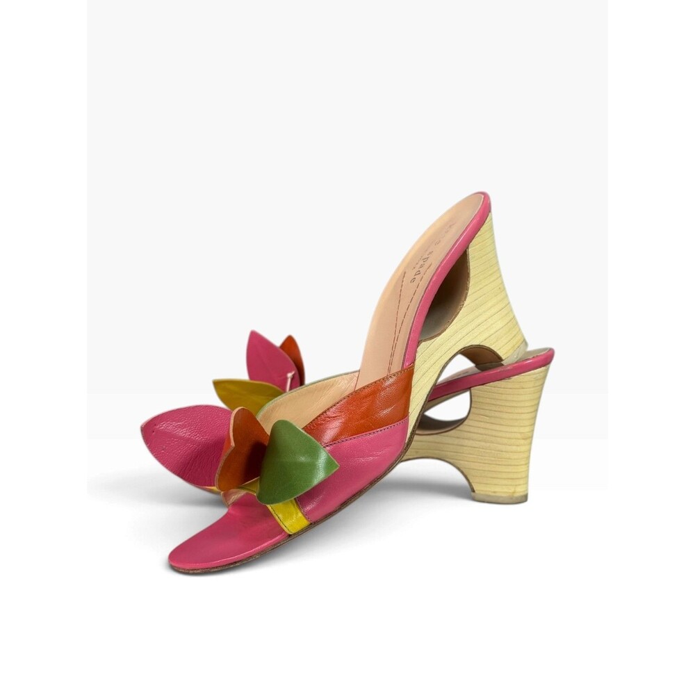 Kate Spade Wedge Mules Flower Petals Multicolor Leather Made in Italy Size 8.5